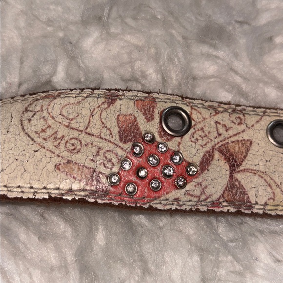 Vintage Ed Hardy Western Style White Leather“Love Kills Slowly” Belt, Size Small - Picture 8 of 16